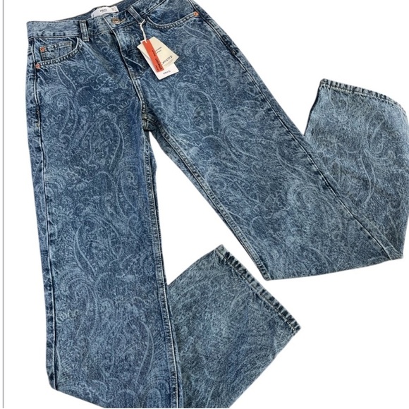 NWT MANGO Medium Blue Paisley Mid-rise straight leg jeans 1 MNG sustainable - Picture 13 of 13